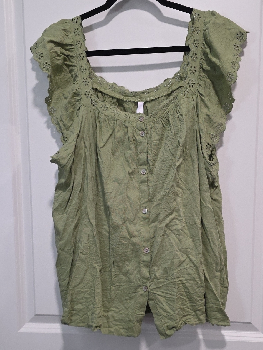 LC Lauren Conrad Sage Green Eyelet Button-Front Blouse